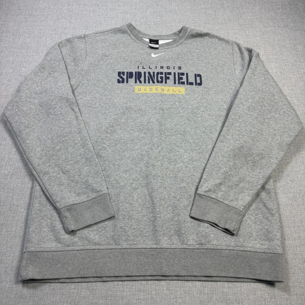 Nike Springfield Baseball Crewneck Fleece Sweatshirt Mens XLT Gray Center Swoosh